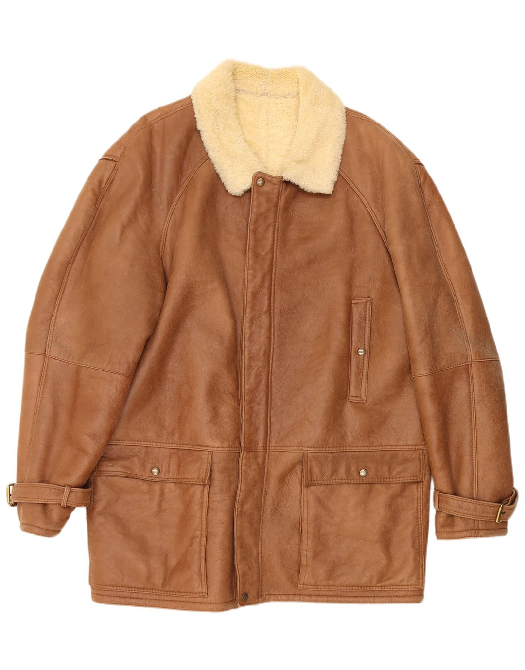 Chaqueta de piel de oveja vintage para hombre IT 52 XL Beige Shearling