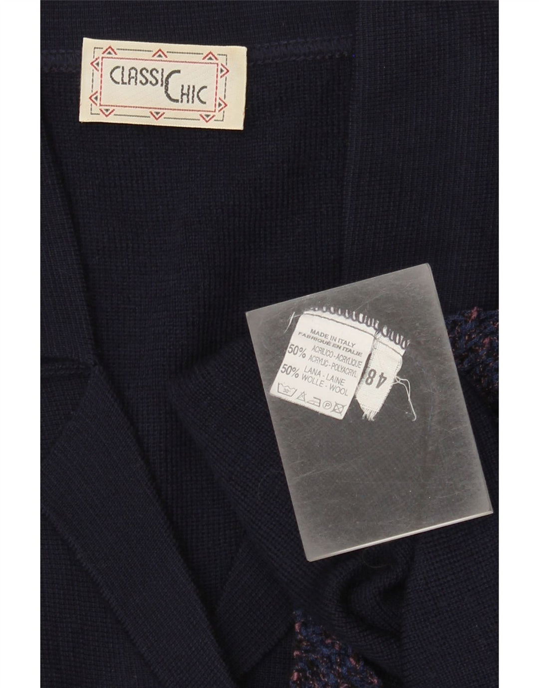 Vintage mujer Cardigan suéter IT 48 XL azul marino acrílico