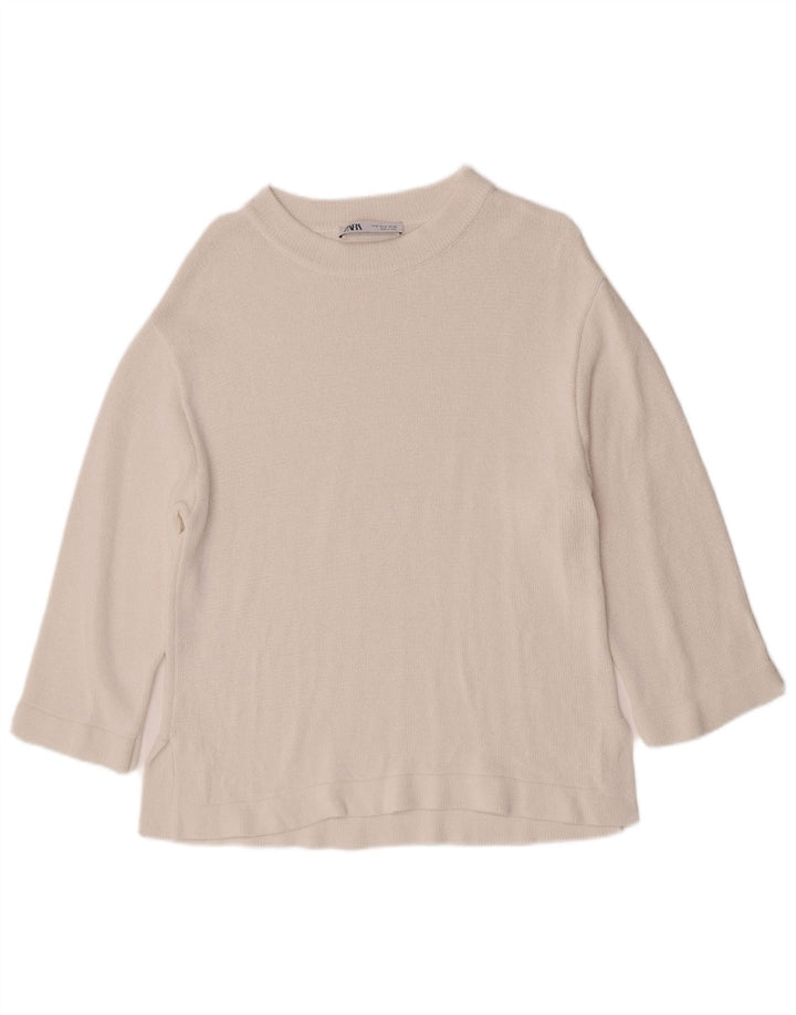 Zara - Jersey con cuello barco para mujer, talla 40, talla mediana, color blanco