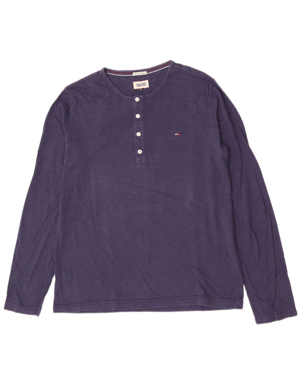 Tommy Hilfiger Camiseta Henley para hombre de manga larga de algodón azul marino medio