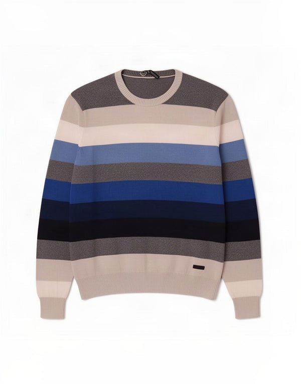 Ivy Oxford - Jersey de cuello redondo para hombre, talla 2XL, algodón a rayas multicolor
