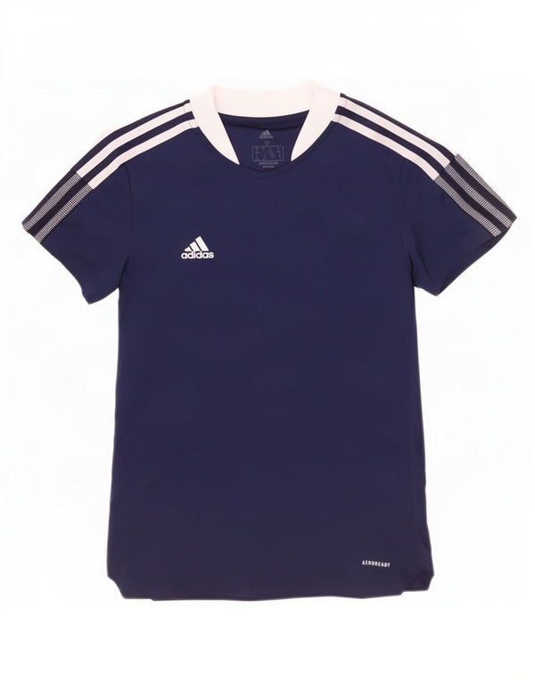 Adidas Mujer Aeroready Camiseta Top UK 8/10 Small Azul Marino Colorblock