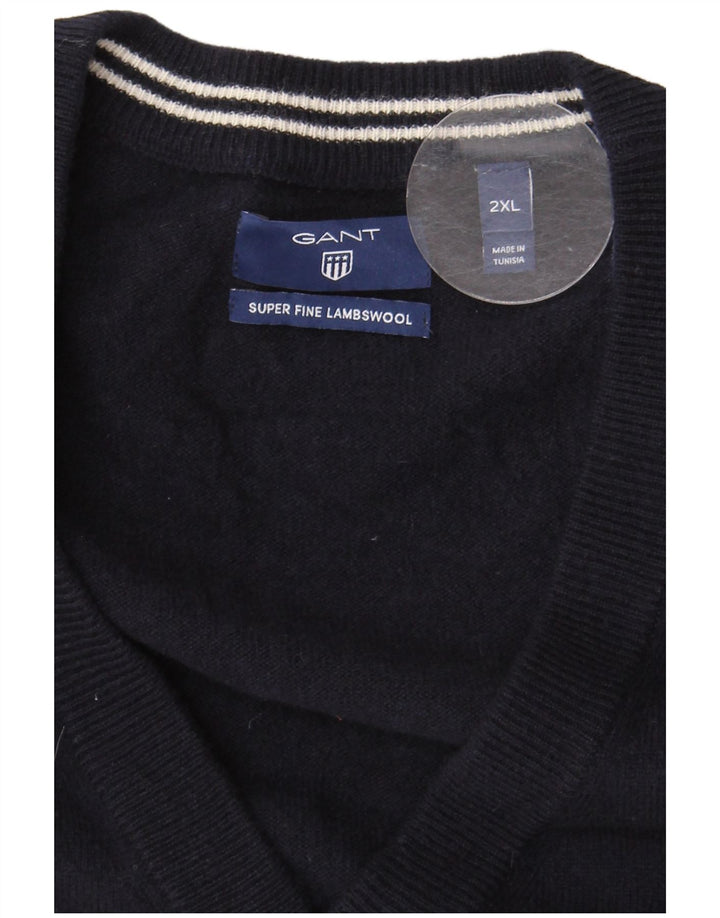 Gant Suéter tipo cárdigan sin mangas para hombre 2XL Lana de cordero azul marino