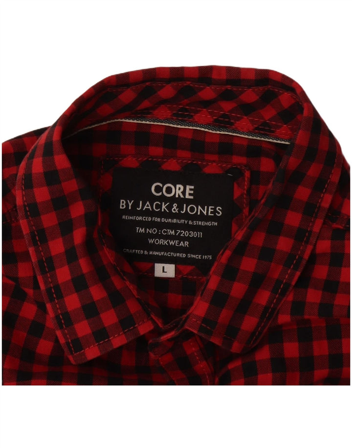 Jack & Jones Camisa para hombre grande de cuadros rojos