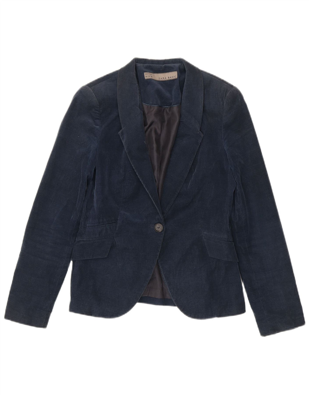 Zara Chaqueta Blazer De Pana Con 1 Botón Para Mujer UK 42 Mediana Azul Marino Algodón