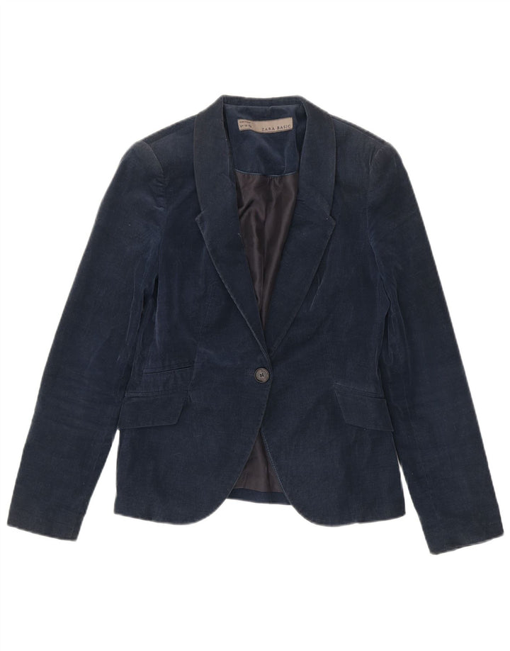 Zara Chaqueta Blazer De Pana Con 1 Botón Para Mujer UK 42 Mediana Azul Marino Algodón