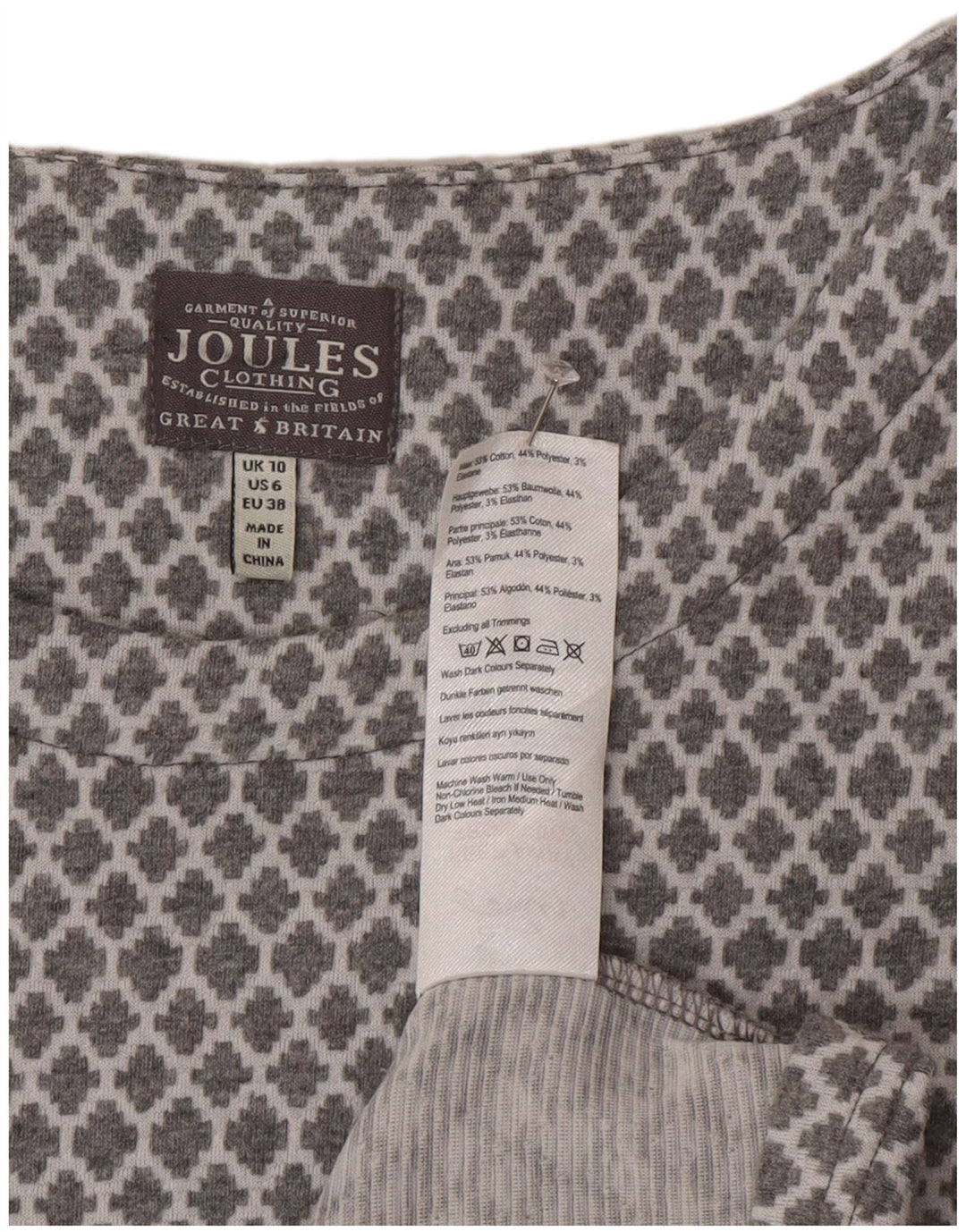 Joules Vestido básico de manga larga para mujer UK 40 Pequeño gris Algodón geométrico