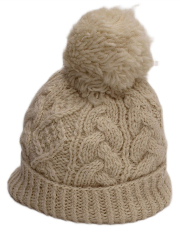 Aran Sweater Market Gorro con pompón de Punto para Mujer Grande de Lana Blanca