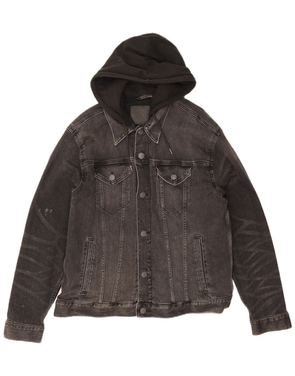 American Eagle Chaqueta vaquera con capucha para hombre UK 42 XL Algodón gris