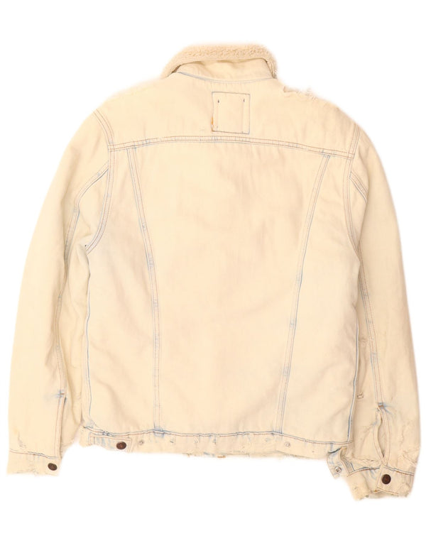 Zara Mens Sherpa Denim Jacket UK 36 Small Beige Algodón