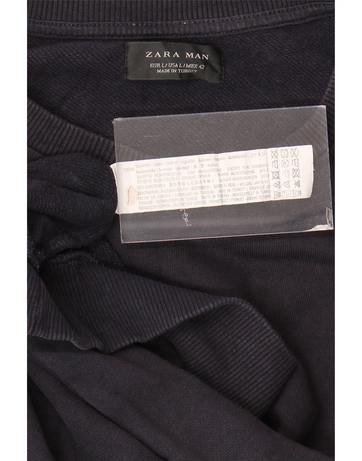 Zara Hombre Sudadera Jumper Large Azul Marino Algodón