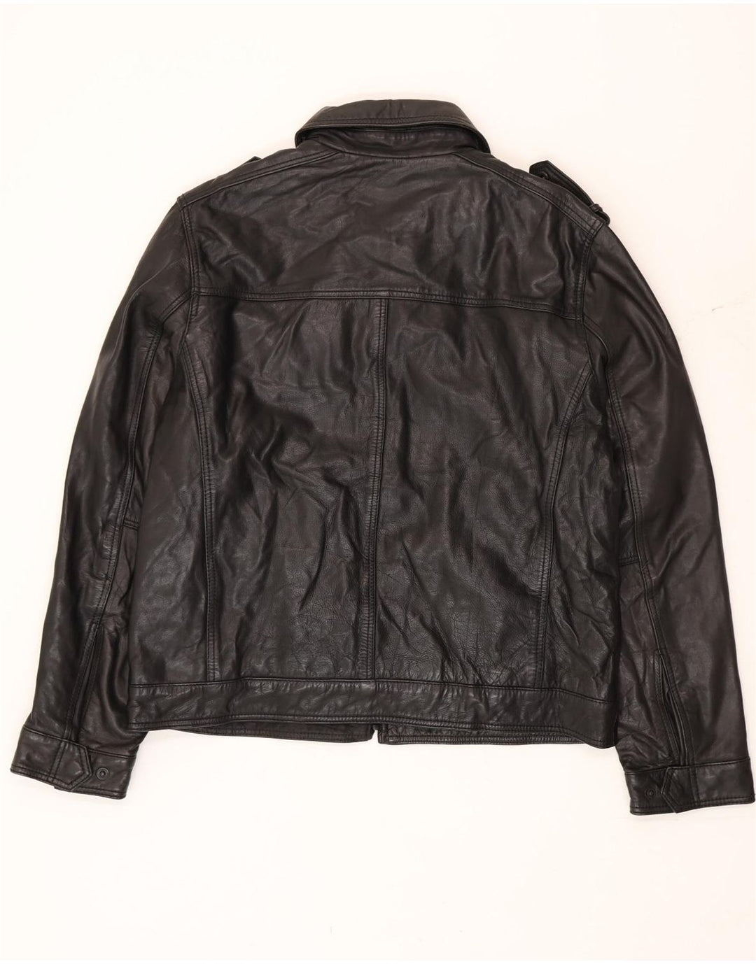 Tommy Hilfiger Chaqueta de cuero militar para hombre Reino Unido 40 Grande Negro