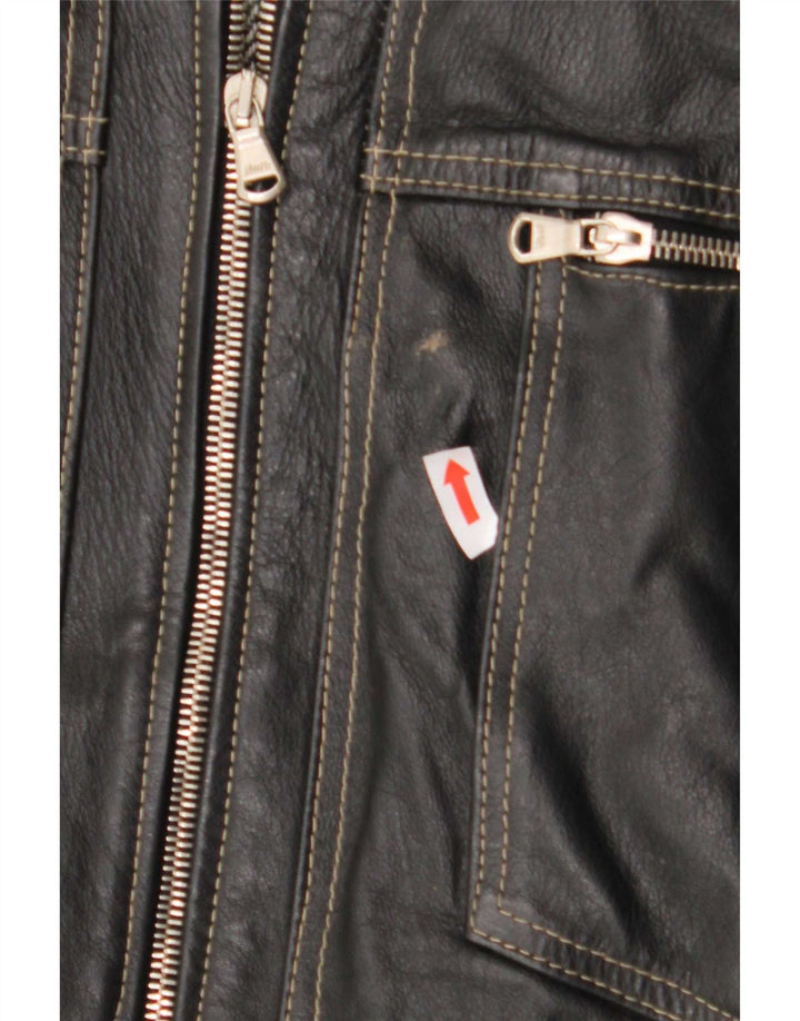Chaqueta de cuero vintage para hombre Reino Unido 48 4XL Negro