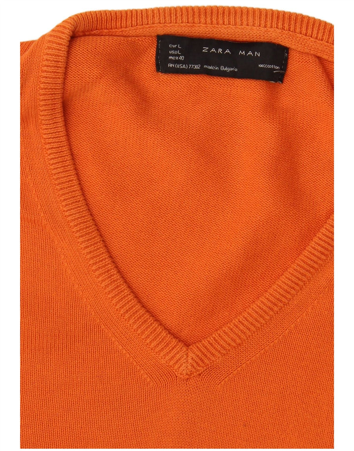 Zara Hombre Jersey Con Cuello En V Jersey Grande Naranja Algodón