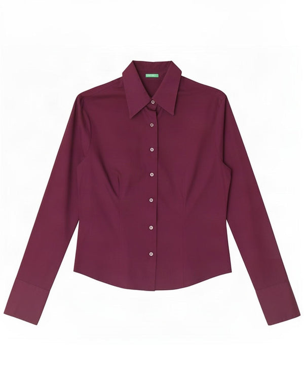 Camisa Benetton Mujer ES 40 Small Algodón Burdeos