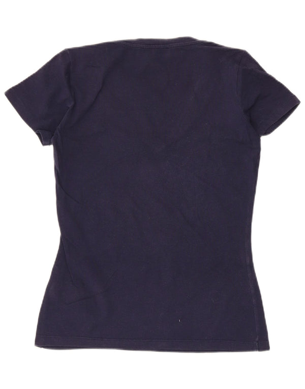 Trussardi Jeans Mujer Camiseta Gráfica Top UK 40 Small Azul Marino Algodón