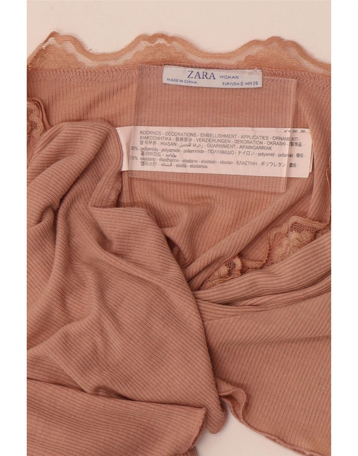 Zara Mujer Camiseta Top UK 8 Small Naranja Poliamida