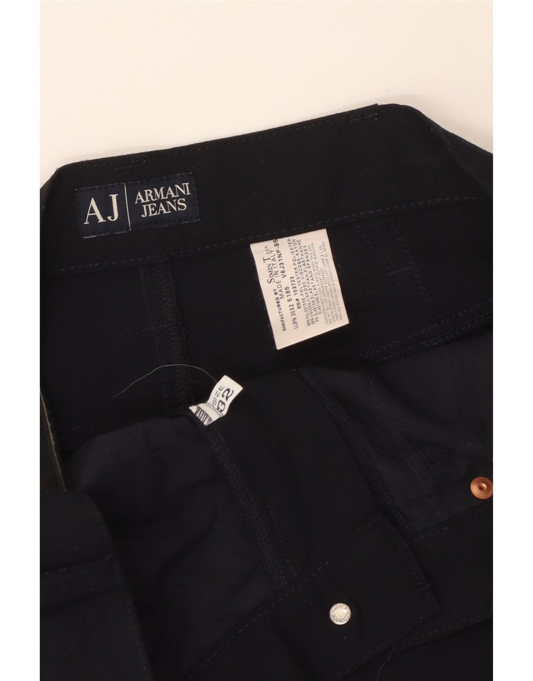 Armani Hombre Pantalones Rectos Casuales W32 L29 Poliéster Azul Marino
