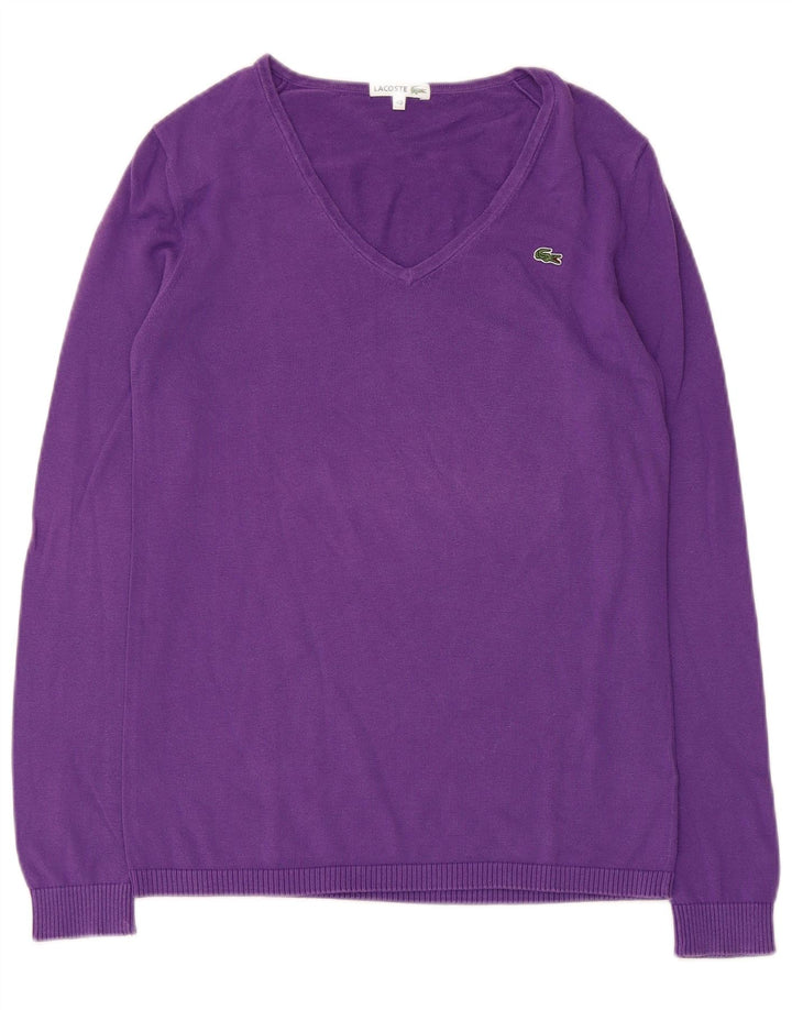 Lacoste - Jersey con cuello en V para mujer, talla 40, algodón morado mediano