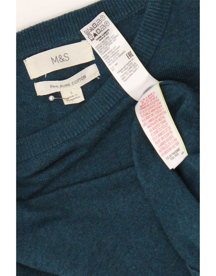Marks & Spencer Jersey de Cuello Redondo para Hombre, Grande, algodón Turquesa
