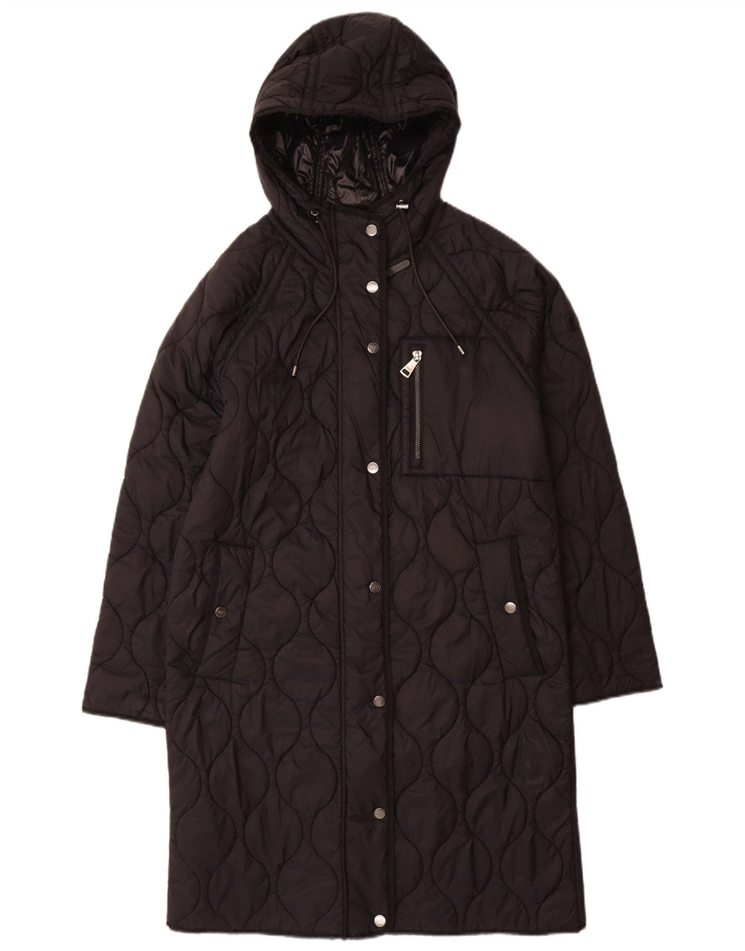 Dkny Abrigo acolchado con capucha de gran tamaño para mujer UK 10 Small Black Nylon