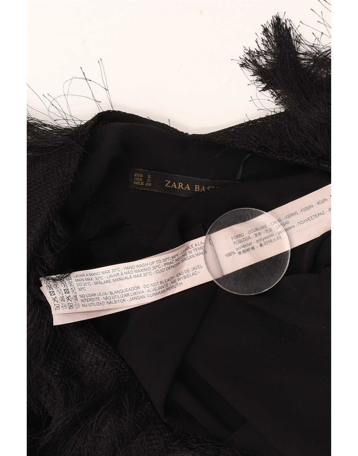 Zara Mujer Blusa Corta Sin Mangas Top UK 10 Small Poliéster Negro