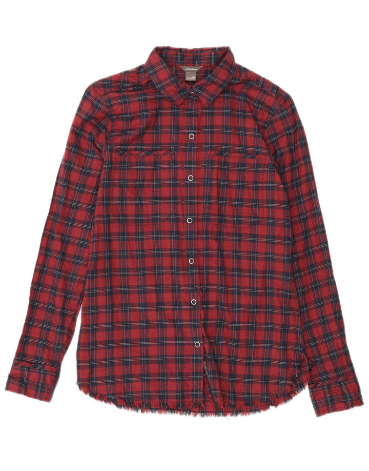 Eddie Bauer Camisa extragrande para mujer UK 6 XS Algodón a cuadros rojos