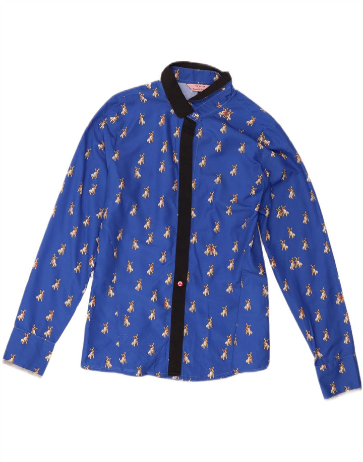 Ted Baker Camisa Mujer Talla 2 Pequeña Azul Estampado Animal Poliéster