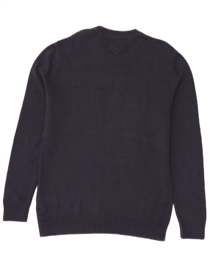 Tommy Hilfiger Jersey de cuello redondo para hombre, jersey de algodón azul marino mediano