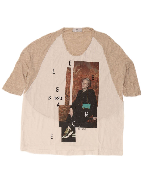 Zara Mujer Camiseta Gráfica Top UK 44 Medium Blanco Colorblock