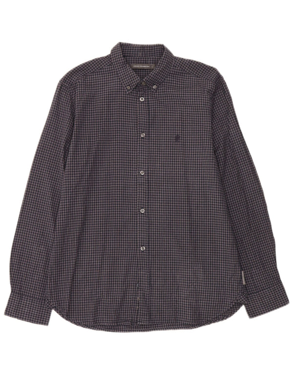 Camisa de franela para hombre de French Connection, talla grande, de algodón a cuadros, color azul marino