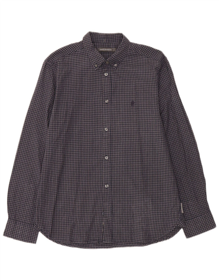 Camisa de franela para hombre de French Connection, talla grande, de algodón a cuadros, color azul marino