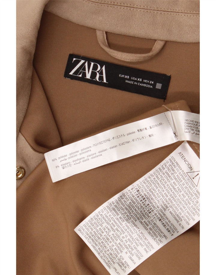 Zara Mujer Camisa tipo shacket extragrande UK 6 XS Poliéster beige
