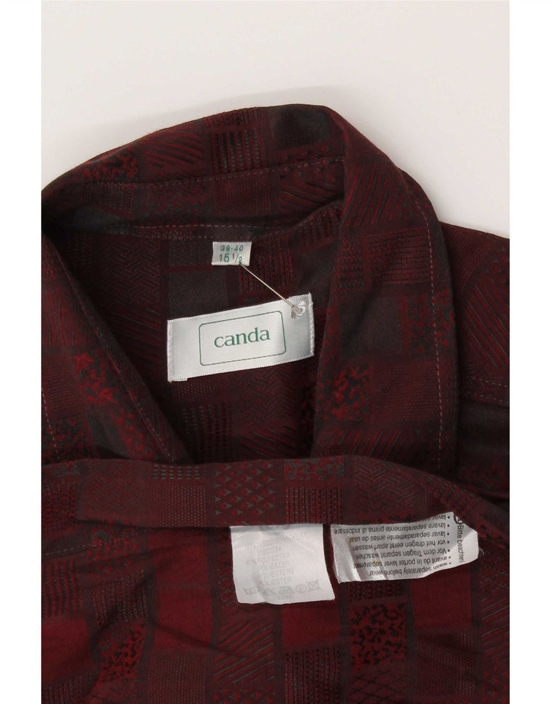 Camisa Canda Hombre Talla 39/40 Viscosa Geométrica Burdeos Mediana