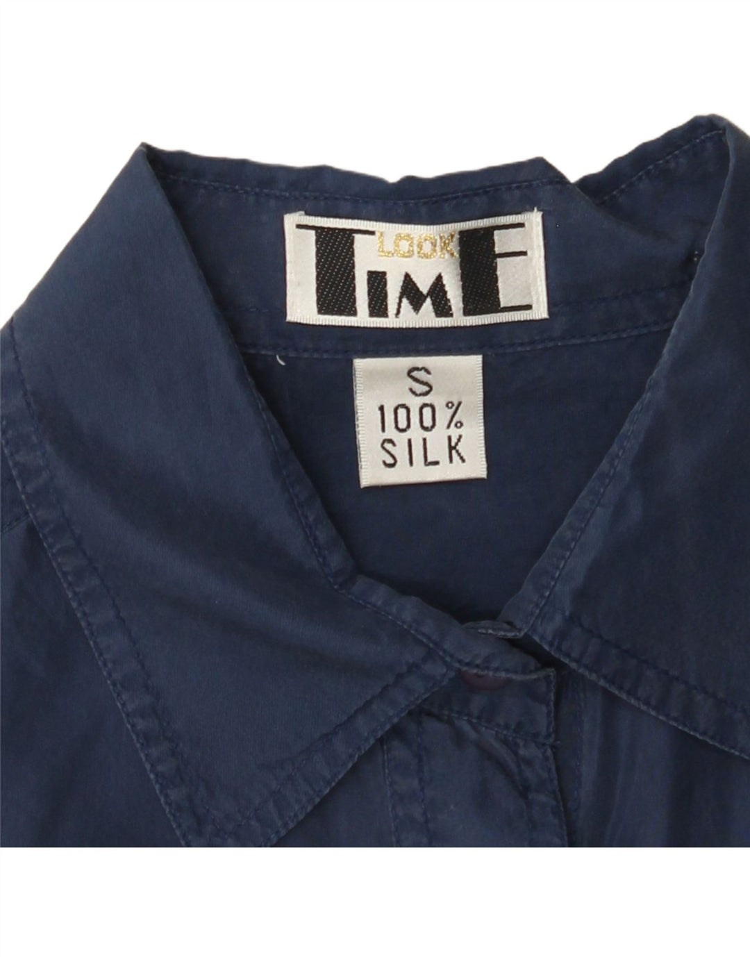 VINTAGE Camisa de gran tamaño para mujer Reino Unido 10 Pequeña Seda Azul Marino