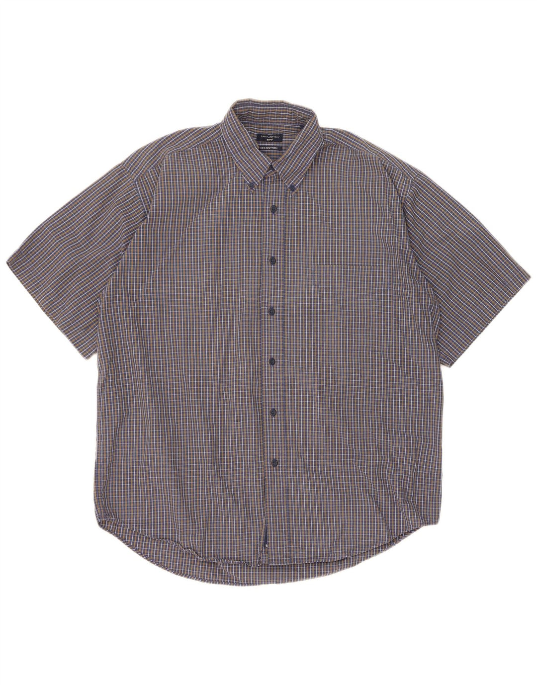 Springfield Camisa Manga Corta Hombre Algodón Cuadros Azul Grande