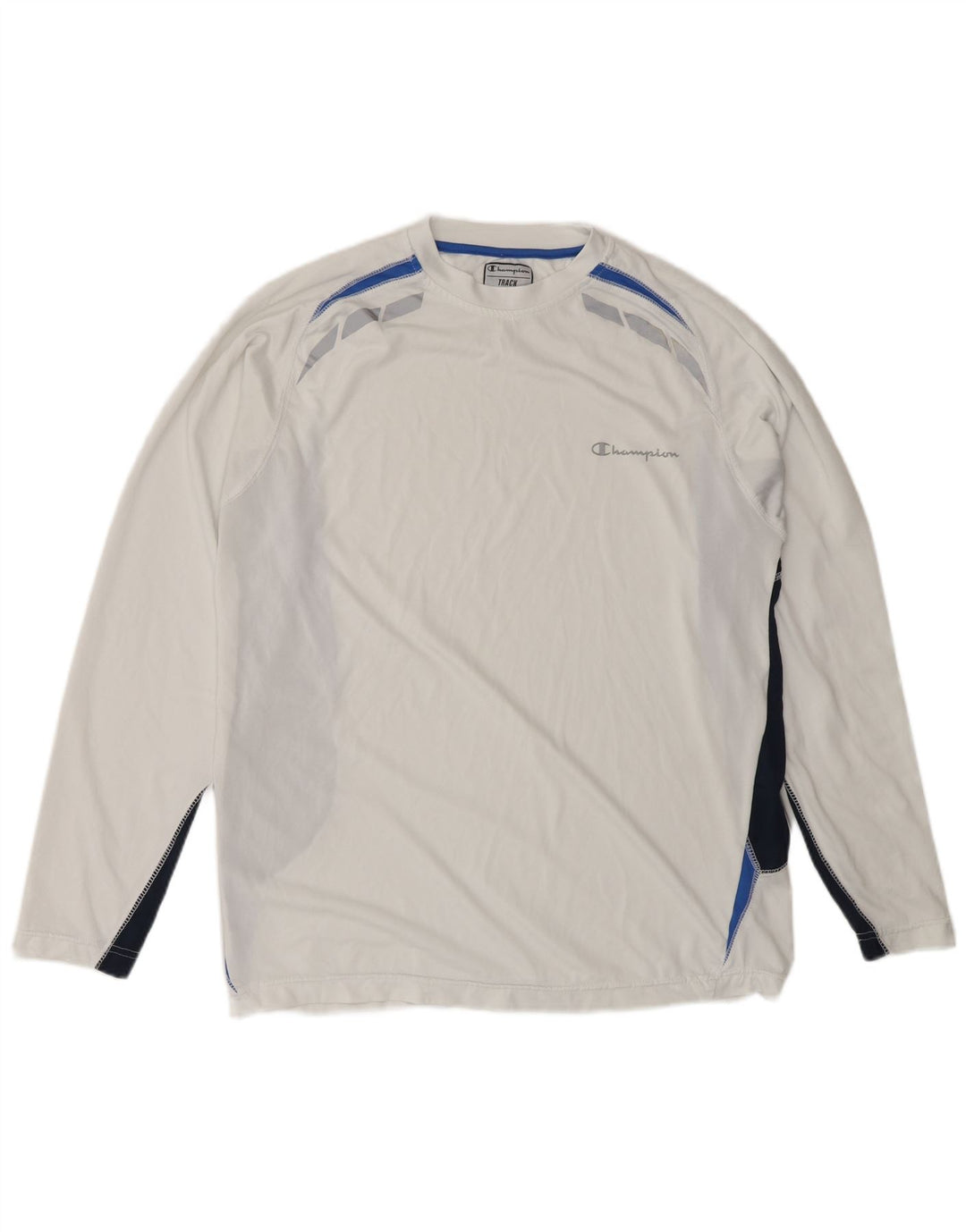 Champion Camiseta Holgada De Manga Larga Para Hombre Poliéster Color Block Blanco Pequeño