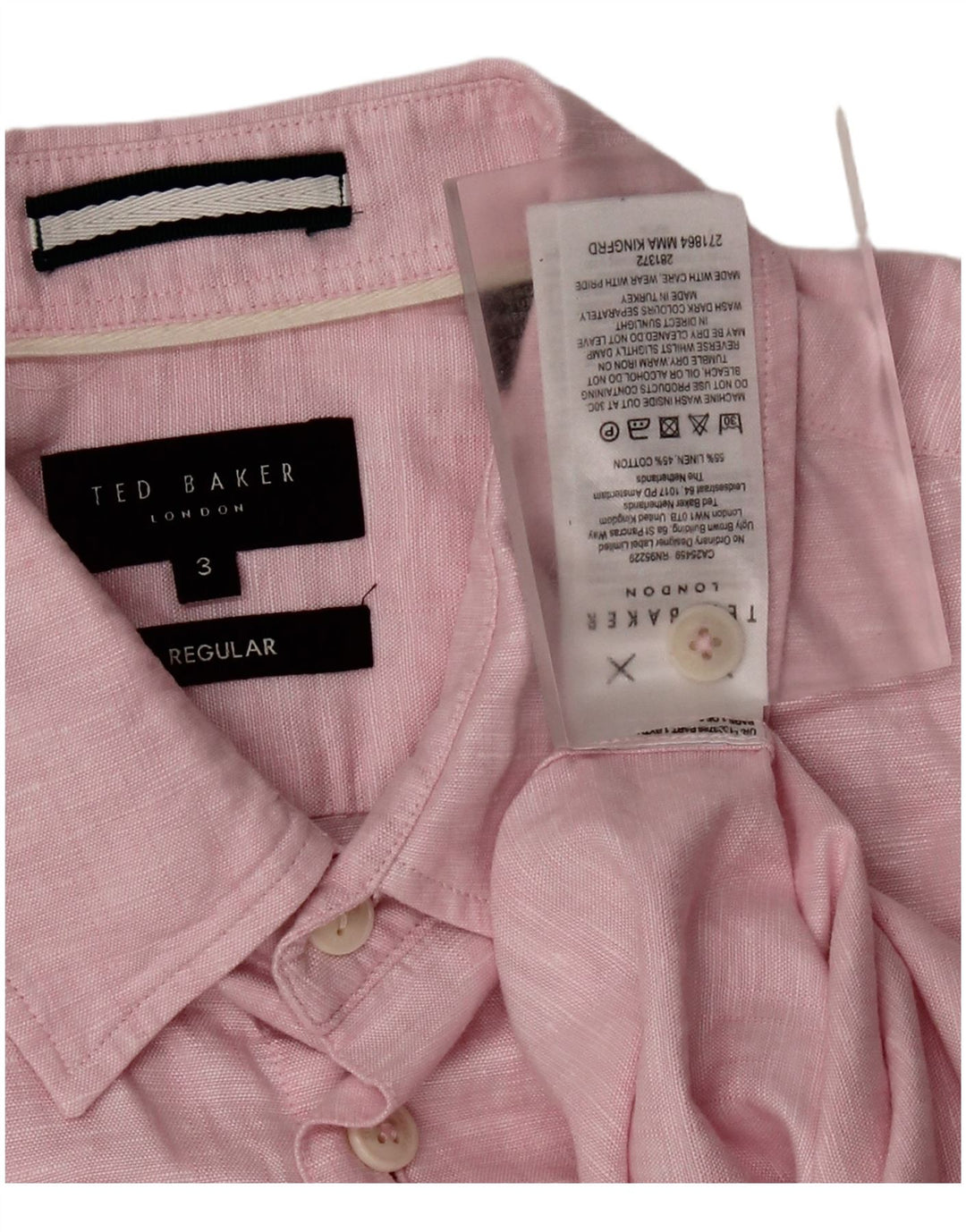 TED BAKER Camisa de manga corta de ajuste regular para hombre talla 3 mediana rosa moteada