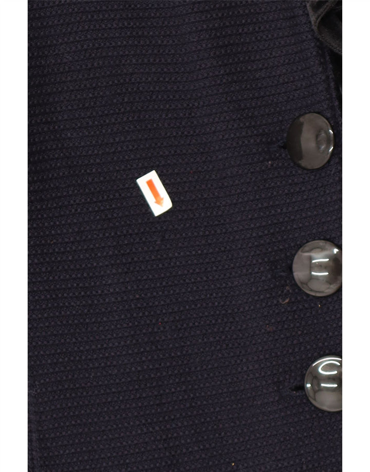 ARMANI Suéter tipo cárdigan con volantes en la parte delantera para mujer IT 42 Azul marino mediano