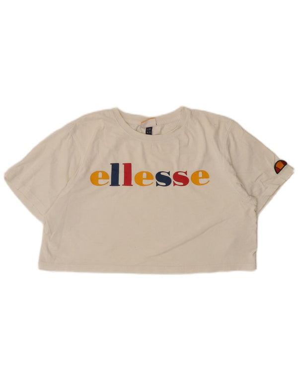 Ellesse Camiseta corta gráfica para mujer UK 40 Algodón blanco mediano