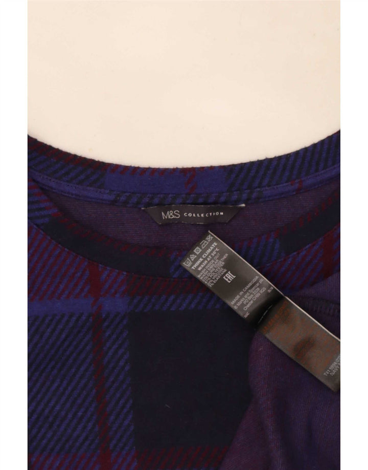 Marks & Spencer Top para mujer de manga larga UK 44 Large Navy Blue Check