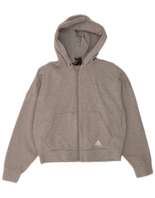 Adidas Suéter con capucha y cremallera de ajuste relajado para mujer UK 8/10 Small Grey Stripes