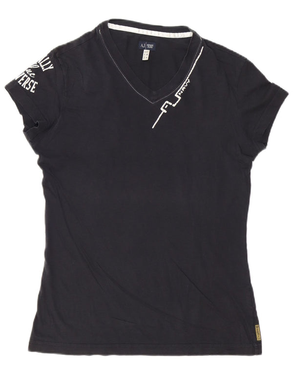 Armani Jeans Hombre Camiseta Gráfica Top Medio Azul Marino Algodón