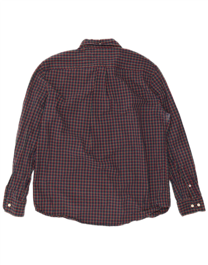 Tommy Hilfiger Camisa de corte clásico para hombre de algodón a cuadros azul marino grande