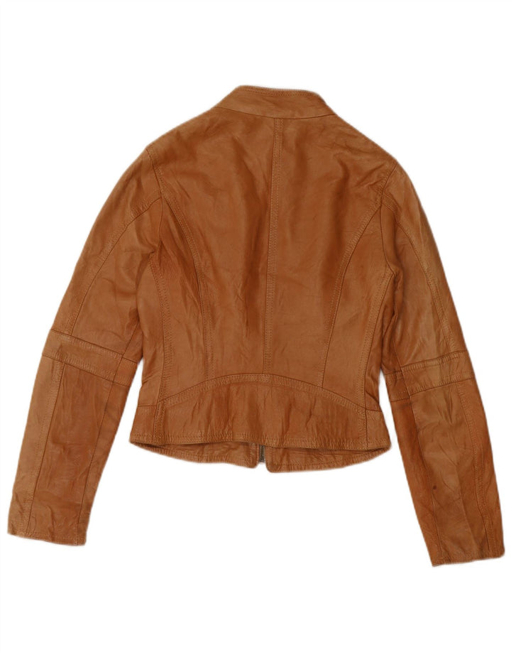 XETRA Chaqueta motera de cuero para mujer UK 8 Small Beige
