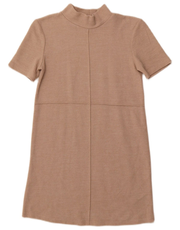 ZARA Vestido tipo jersey de manga corta para mujer UK 40 Small Beige
