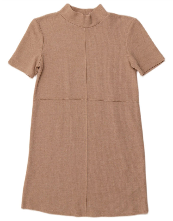 ZARA Vestido tipo jersey de manga corta para mujer UK 40 Small Beige