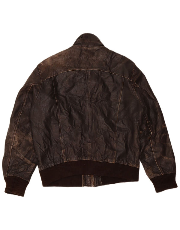 VINTAGE Chaqueta de cuero para mujer Reino Unido 18 XL Cuero marrón