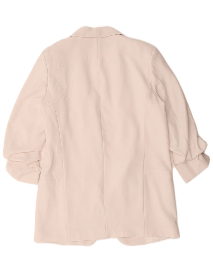 Zara Chaqueta Blazer Abierta De Manga 3/4 para Mujer UK 44 Poliéster Blanco Mediano