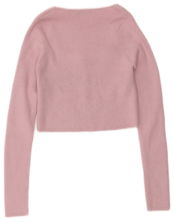 Zara Mujer Crop Cardigan Top UK 8 Pequeño Nylon Rosa